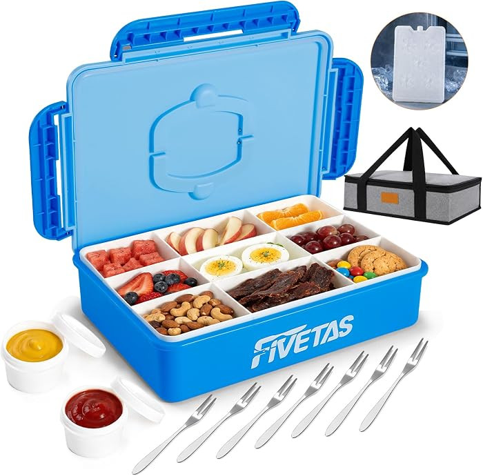 Snackle Box with Built-in Ice Pack, 9 Compartment Divided Snack Container with Lid & Handle, Airt... | Amazon (US)