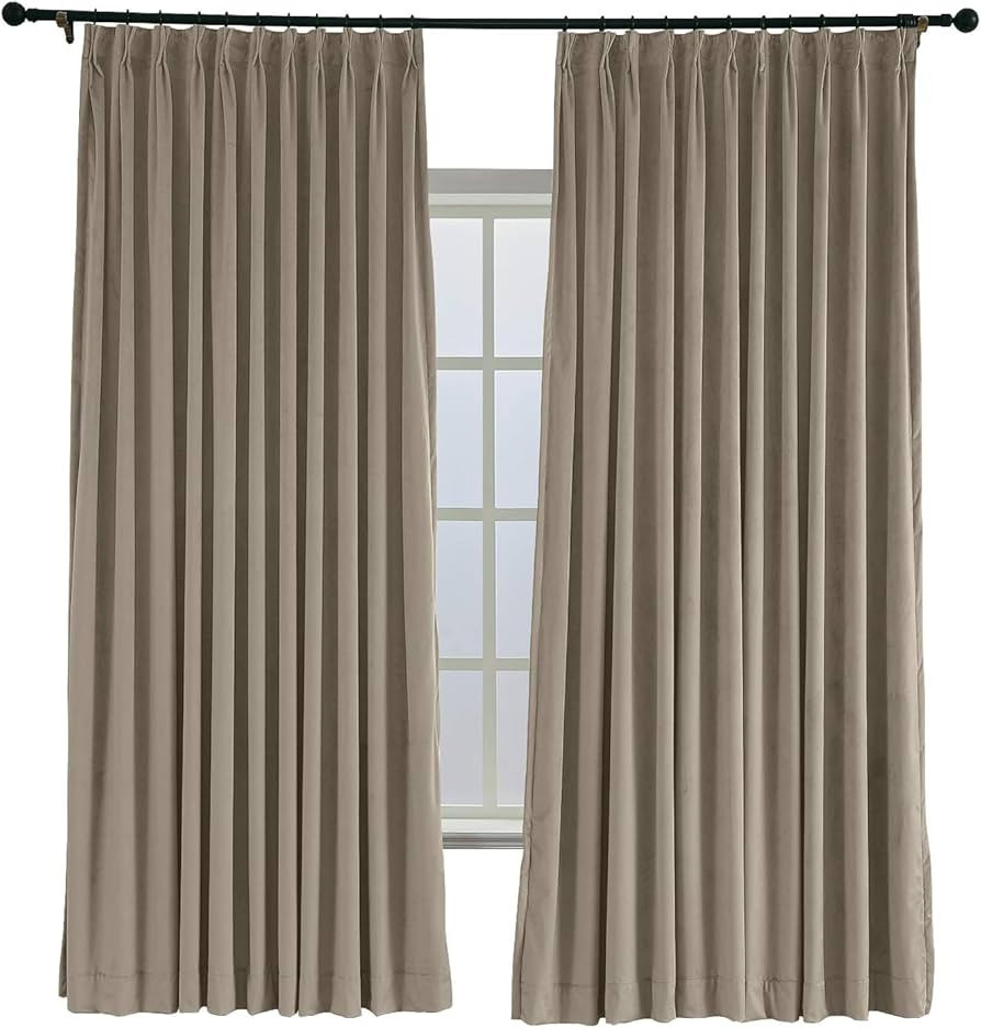 TWOPAGES 52 W x 96 L Pinch Pleat Curtain Room Darkening Velvet Curtain Drapery Panel for Traverse... | Amazon (US)