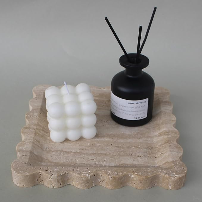 Natural Travertine Tray, Scalloped Edge Marble Tray, Handmade Decorative Tray, Catch All Tray for... | Amazon (US)