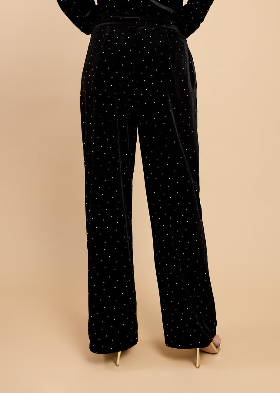 Little Mistress Black Velvet and Gold Diamanté Trousers by Vicky Pattison | Matalan (UK)