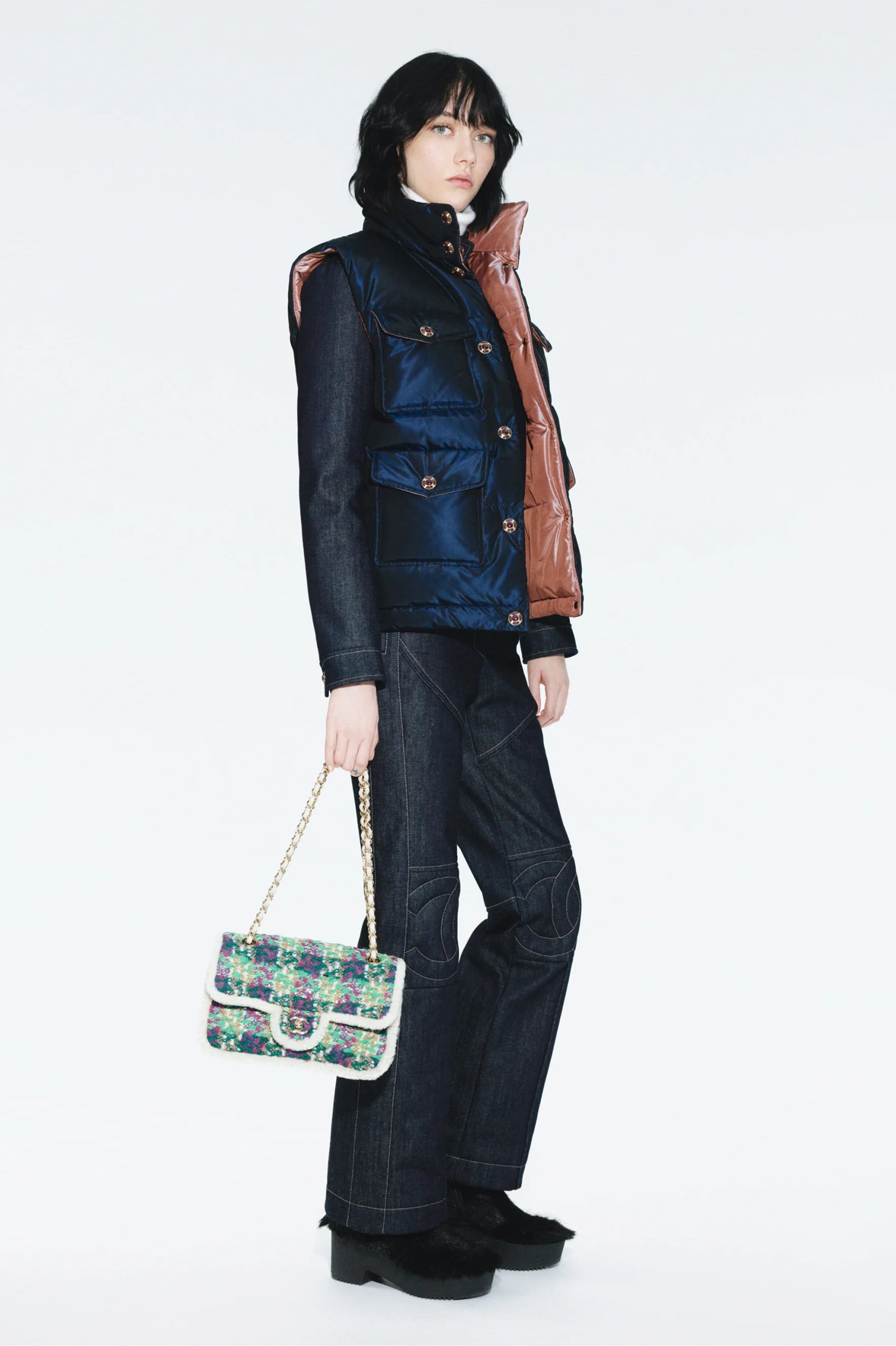 Puffer coat - Silk, navy blue — Fashion | CHANEL | Chanel, Inc. (US)