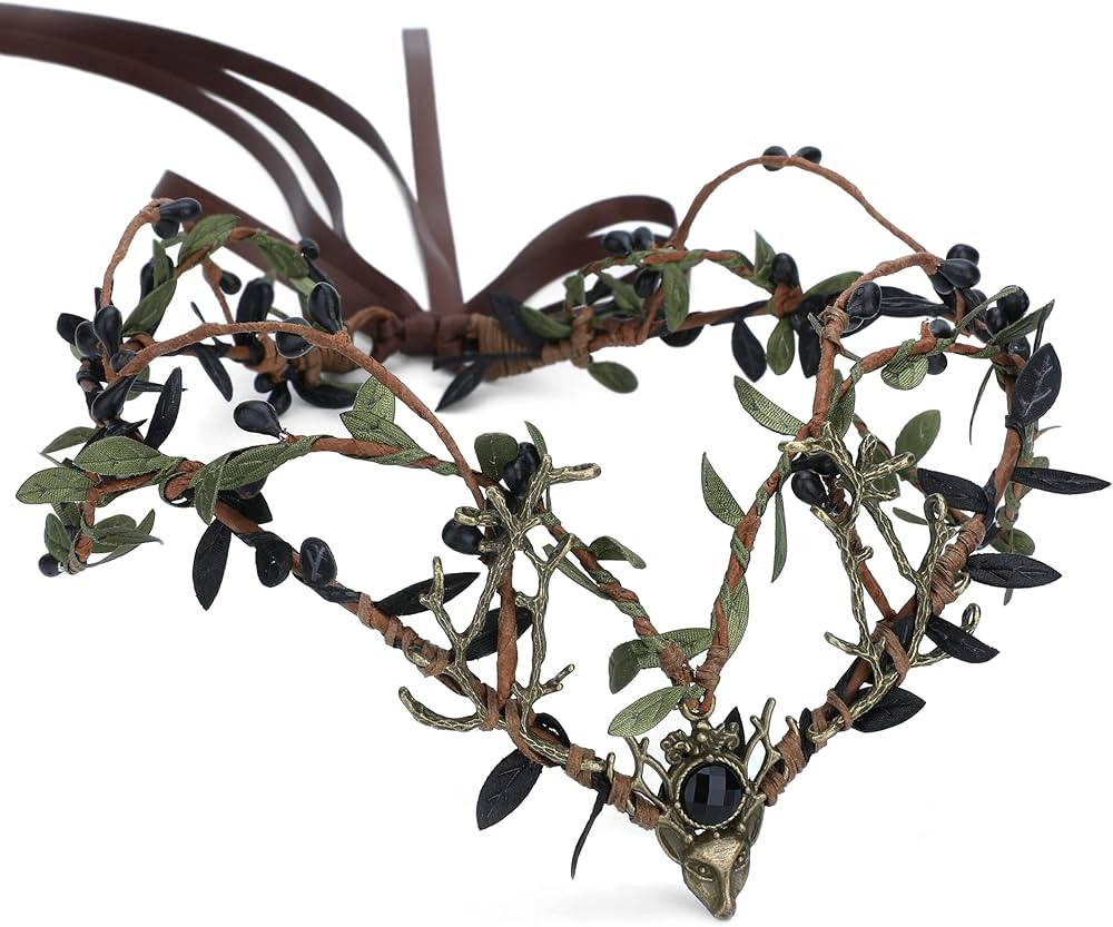 MOSTORY Handmade Black Green Antler Crown Renaissance Faire Costume for Women Fairy Forest Headpi... | Amazon (US)