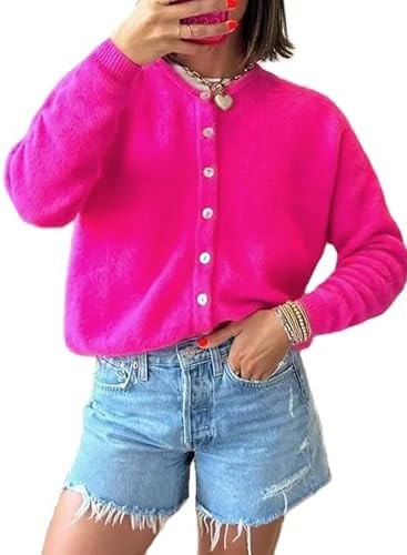 Women's Casual Cardigan Sweater Button Down Crewneck Soft Knit Lightweight Going Out Pullover Top... | Amazon (US)