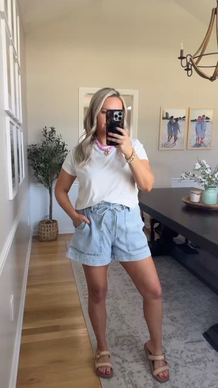 Such an easy go to outfit for spring and summer!! I love these denim shorts, they are so comfortable with the drawstring waist but still look really put together. Paired with a simple tee and sandals, it is the perfect everyday look.

Wearing size small.

spring outfit ideas denim shorts outfit casual summer outfit everyday style comfy outfit easy outfit ideas womens spring fashion effortless outfit casual chic look warm weather outfit lovelylifestyling

#LTKootd #LTKOver40 #LTKSeasonal