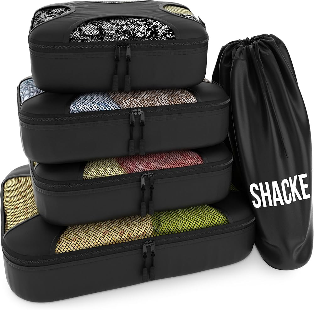 Shacke Pak - 5 Set Packing Cubes - Travel Organizers with Laundry Bag (Black) | Amazon (US)