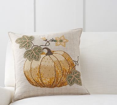 Plaid Pumpkin Applique Pillow Cover | Pottery Barn (US)
