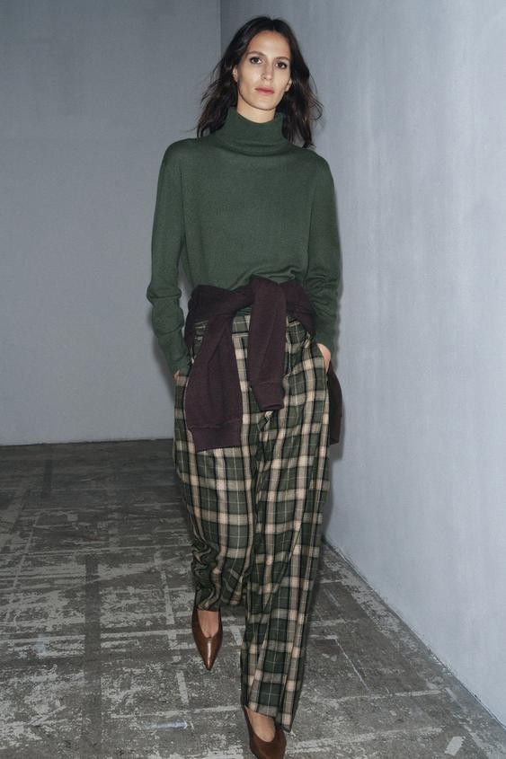 PLAID WOOL BLEND WIDE LEG PANTS ZW COLLECTION | Zara US