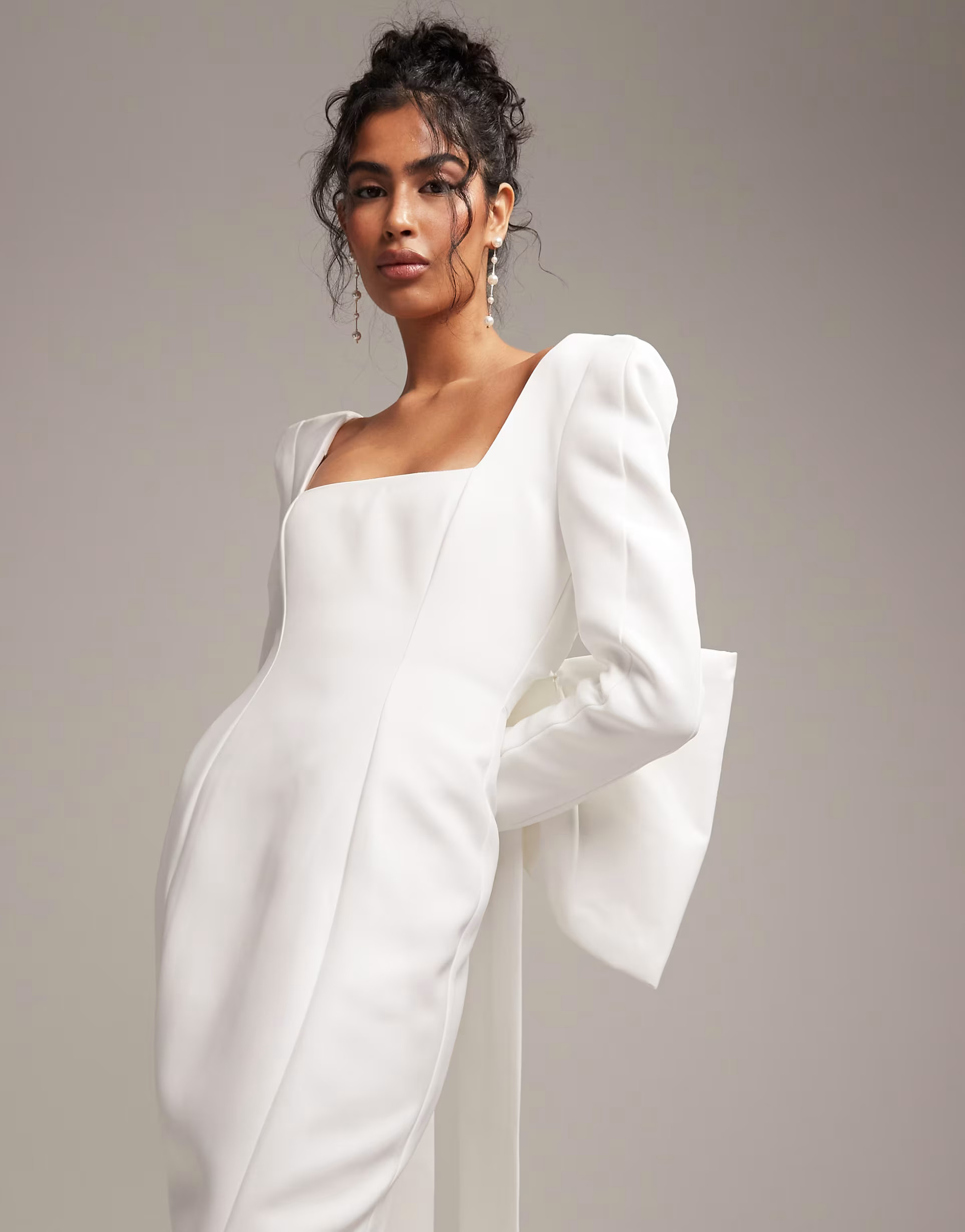 ASOS DESIGN Toby statement square neck and bow back wedding dress in | ASOS (Global)