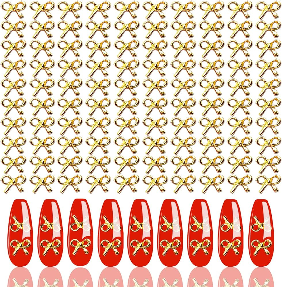 JERCLITY 100pieces Bowknot 3D Gold Metal Nail Charms for Nails Bow tie Nail Studs Nail Accessorie... | Amazon (US)