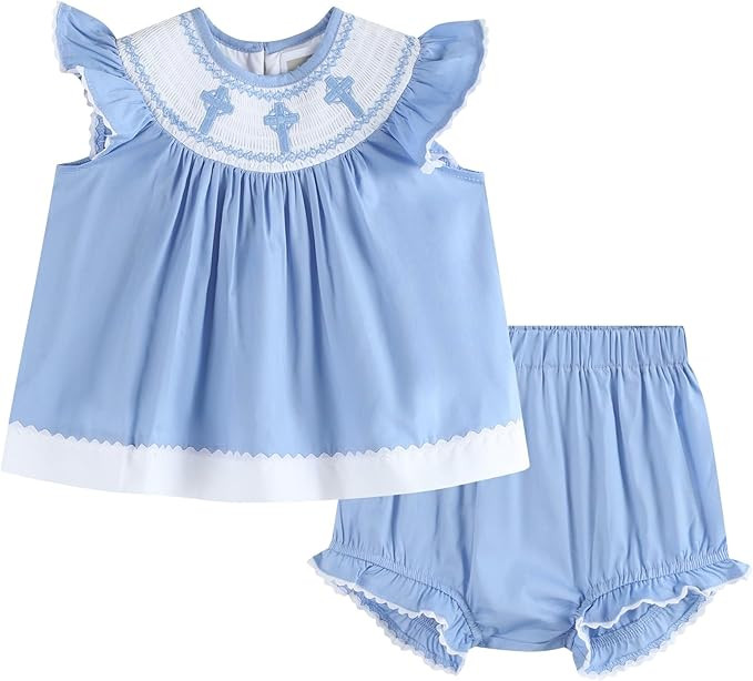 Lil cactus Girls Baby and Toddler Easter Bunny Smocked Top and Bloomer 2pc. Set | Amazon (US)