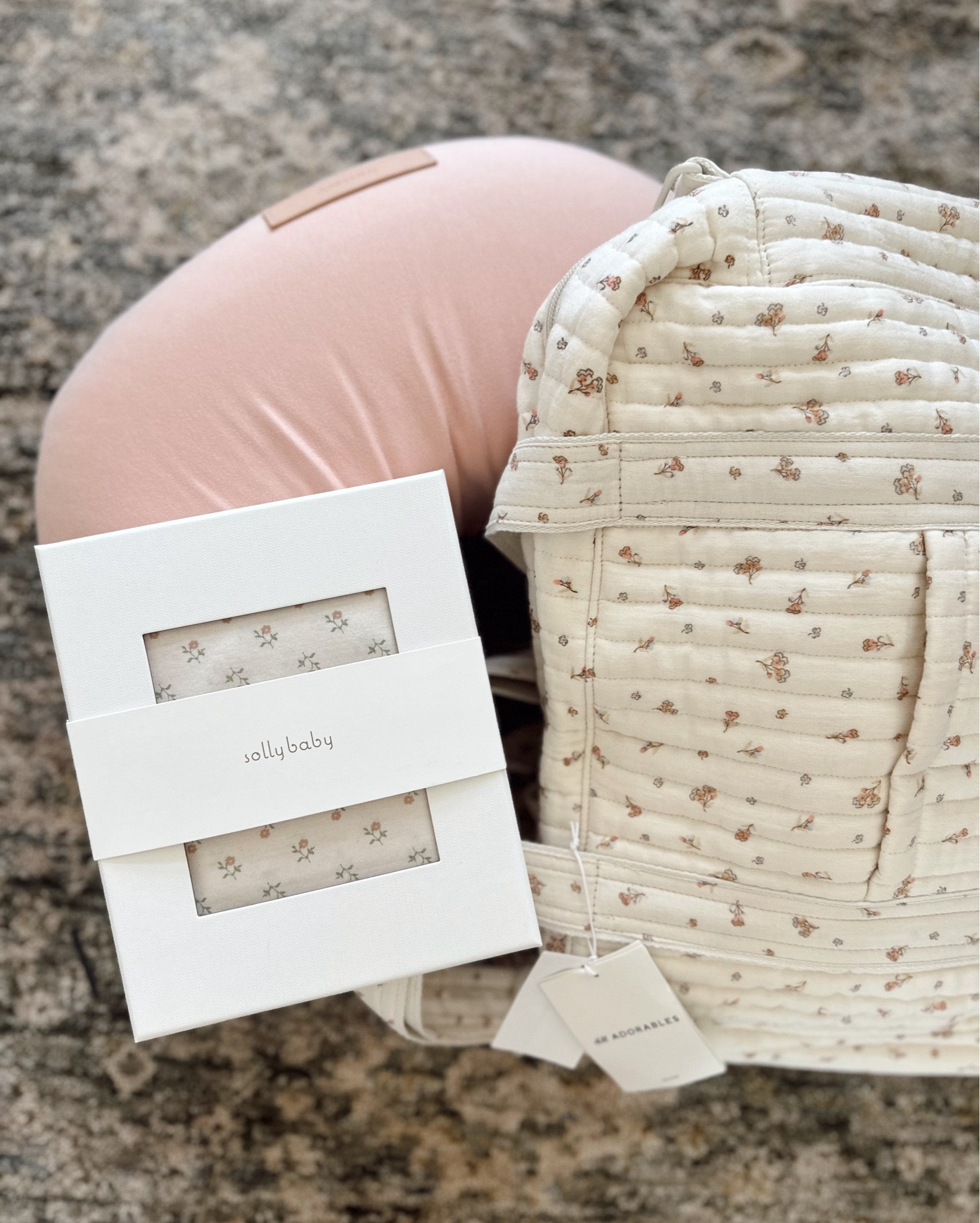girl babyshower gift ideas - solly baby carrier, h+m diaper bag, and this cotton nursing pillow from @butterr 

#LTKBump #LTKBaby #LTKParties