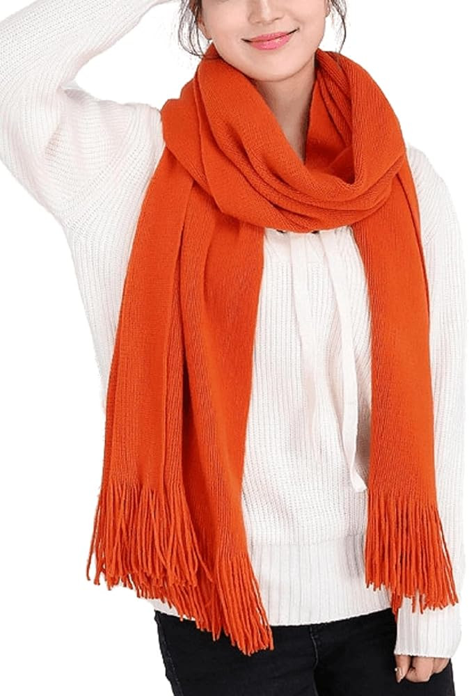 Wander Agio Women's Warm Long Scarves Winter Scarfs Pure Color Scarf Tassel | Amazon (US)