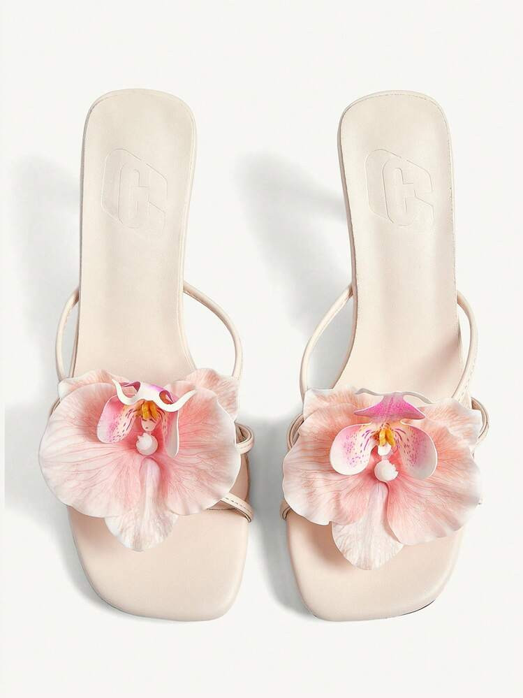 CUCCOO CHICEST Sandalias De Tacón Alto Rojo Con Diseño Floral 3D Para Mujer | SHEIN