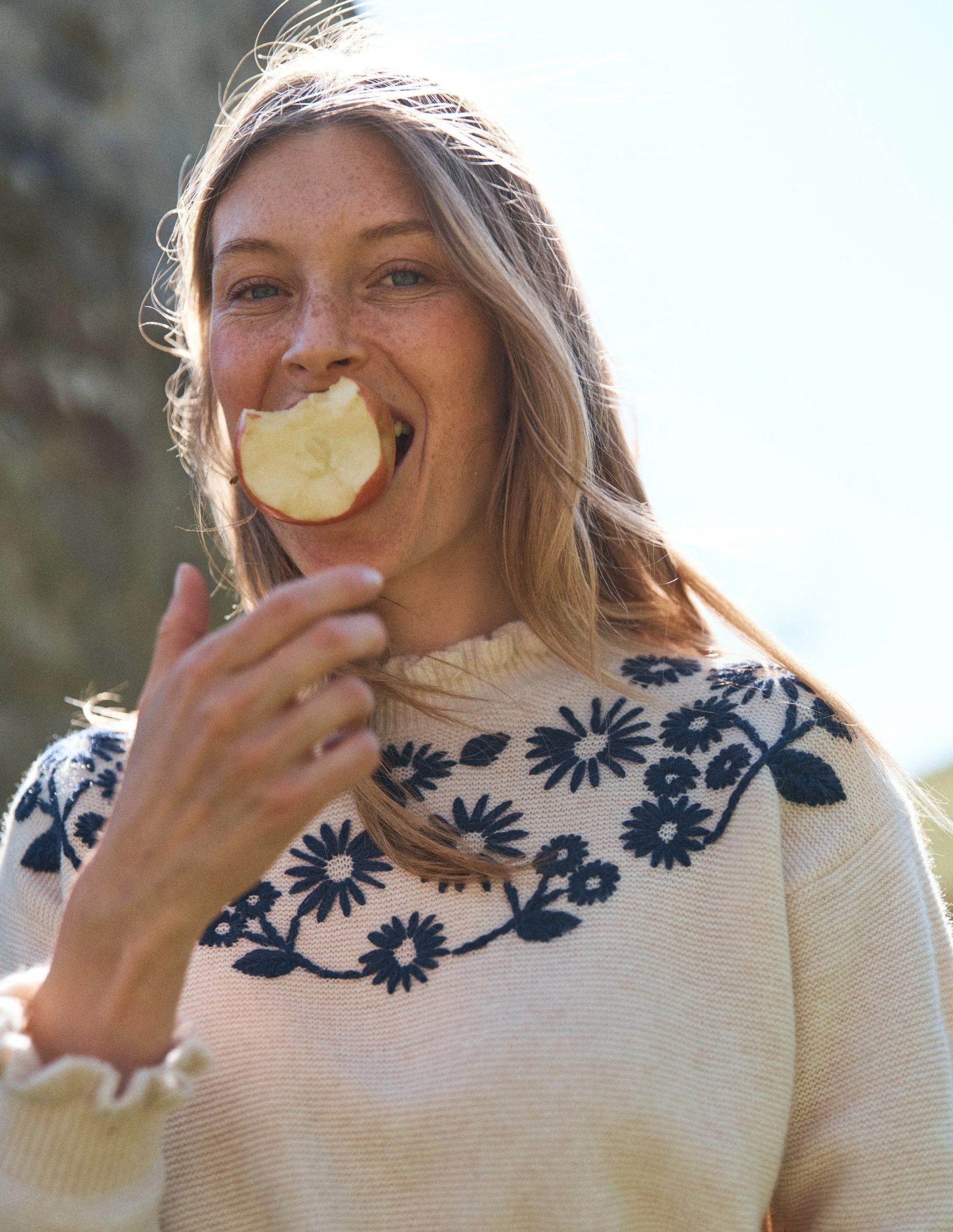 Embroidered Frill Sweater-Warm Ivory | Boden (US)