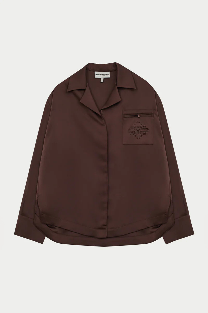 SATIN TAILORED RELAXED SHIRT - DEEP CHOCOLATE | The Couture Club