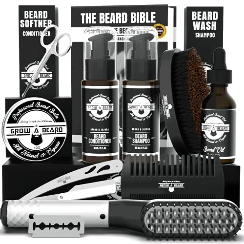 Beard Straightener Grooming Kit for Men, Beard Growth Kit, Beard Wash, Brush & Comb, Unscented Growt | Amazon (US)