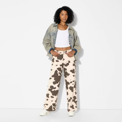 Women's High-Rise Straight Leg Pants - Wild Fable™ Brown Cow Print M | Target
