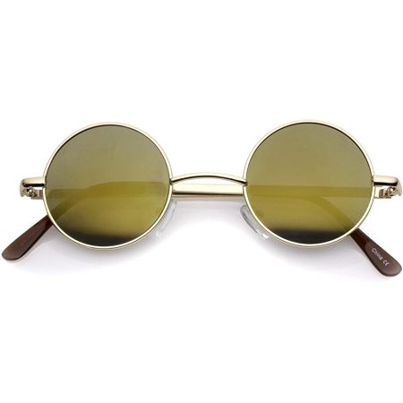 Small Retro-Vintage Style Lennon Inspired Round Metal Circle Sunglasses (ZV - Gold Gold-Mirror) | Walmart (US)
