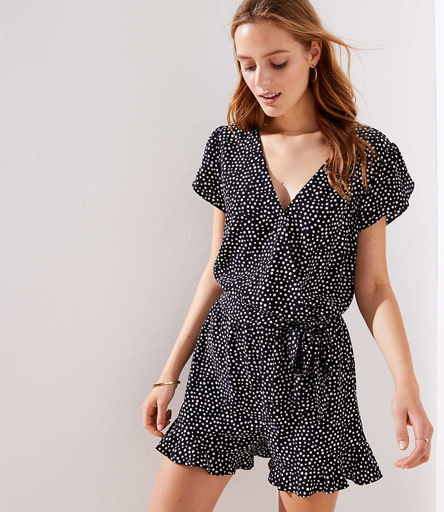 Dotted Tie Waist Wrap Romper | LOFT