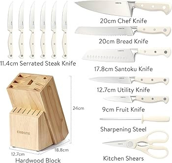 CAROTE Premium Wooden Knife Block Set with 14，Stainless Steel Knives with Handcrafted Oak Block... | Amazon (UK)