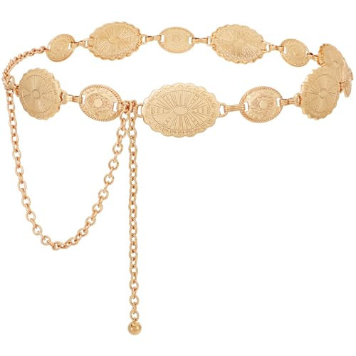 XZQTIVE Western Concho Belt for Women Silver Gold Chain Belt Cowgirl Belt for Dresses Jeans Country Concert Outfit | Amazon (US)