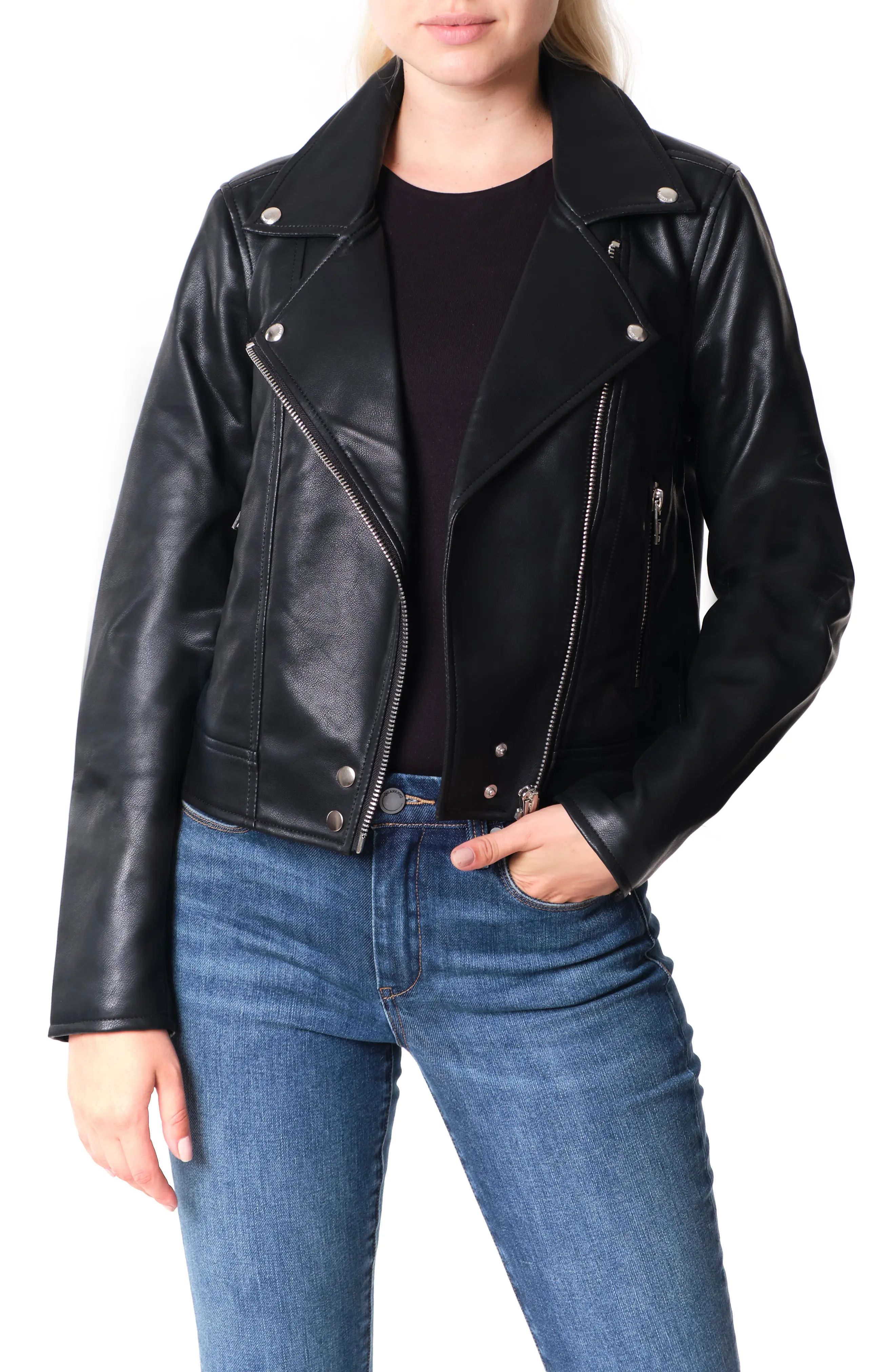 Women's Blanknyc Good Vibes Faux Leather Moto Jacket, Size Medium - Black | Nordstrom