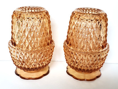 Two Indiana Glass Pink Peach Fairy Light Diamond Point Vintage Glass  | eBay | eBay US