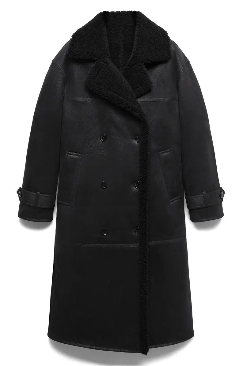 MANGO Double Breasted Faux Shearling Coat | Nordstrom | Nordstrom