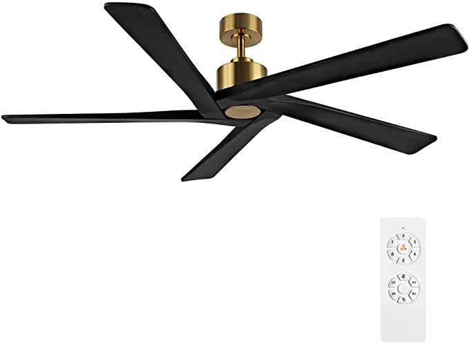 WINGBO 64 Inch DC Ceiling Fan without Lights, 5 Reversible Carved Solid Wood Blades, 6-Speed Nois... | Amazon (US)