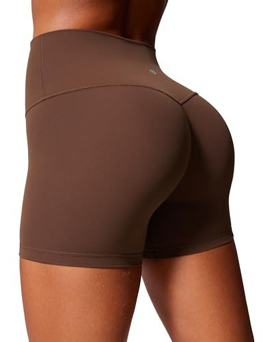 CRZ YOGA Secretsculpt Womens Butterlift High Waist Scrunch Butt Biker Shorts 4 Inches - No Front Seam Workout Gym Booty Coffee Brown XX-Small | Amazon (US)