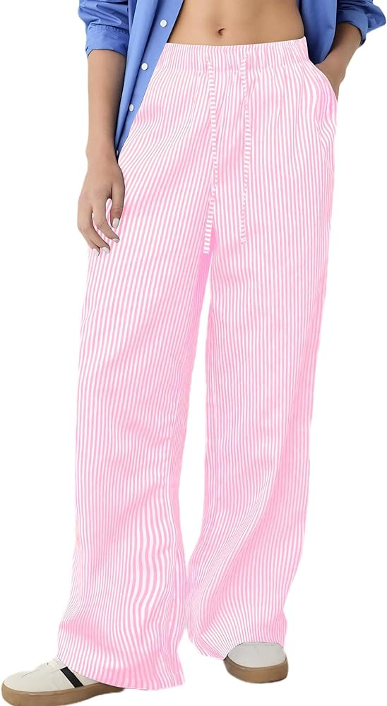FaroDor Comfy Women Y2K Striped Lounge Pants: Trendy Wide Leg Drawstring Pajama Bottoms for Sleep... | Amazon (US)