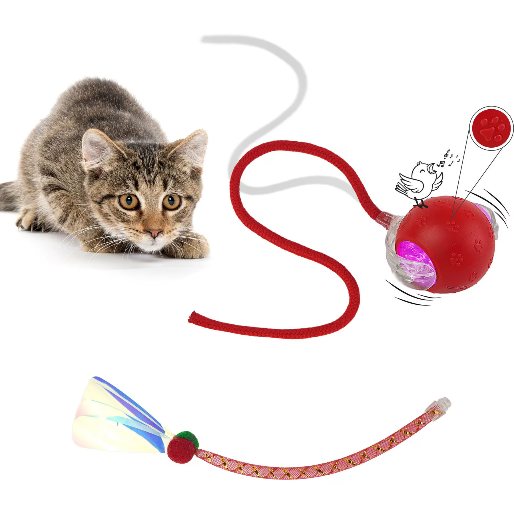 Pet Fit For Life Rechargeable Cat Ball with Tail, Red, Medium | Chewy