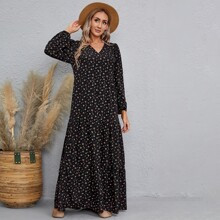 Ditsy Floral Bishop Sleeve Maxi Dress | SHEIN