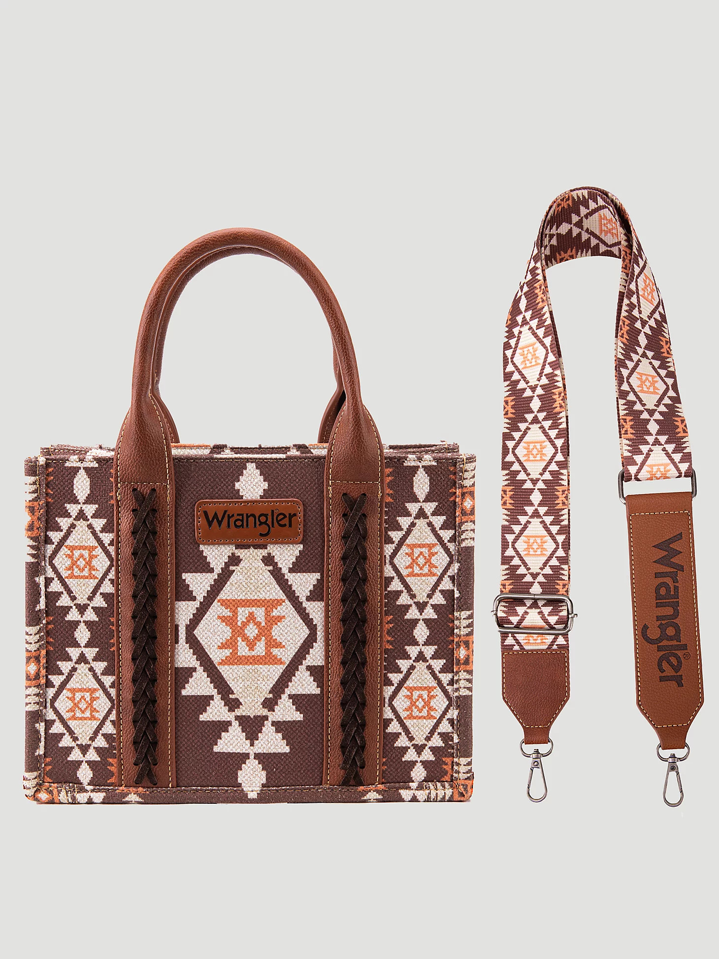 Southwestern Print Cross Body Canvas Mini Tote in Light Coffee | Wrangler