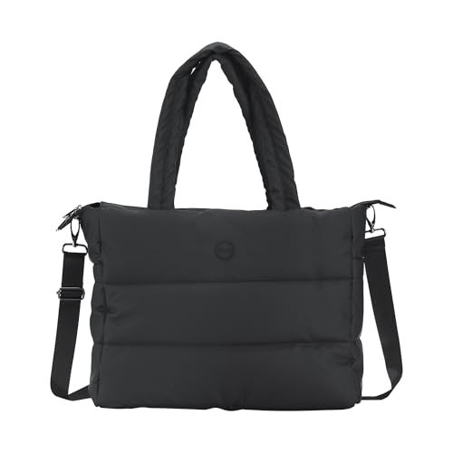 YICHFO Puffer Tote Bag for Women,Soft Lightweight Shoulder Bag with Compartment,Large Foldable Quilted Carryall Bag for Travel, Work,Gym(Black) | Amazon (US)