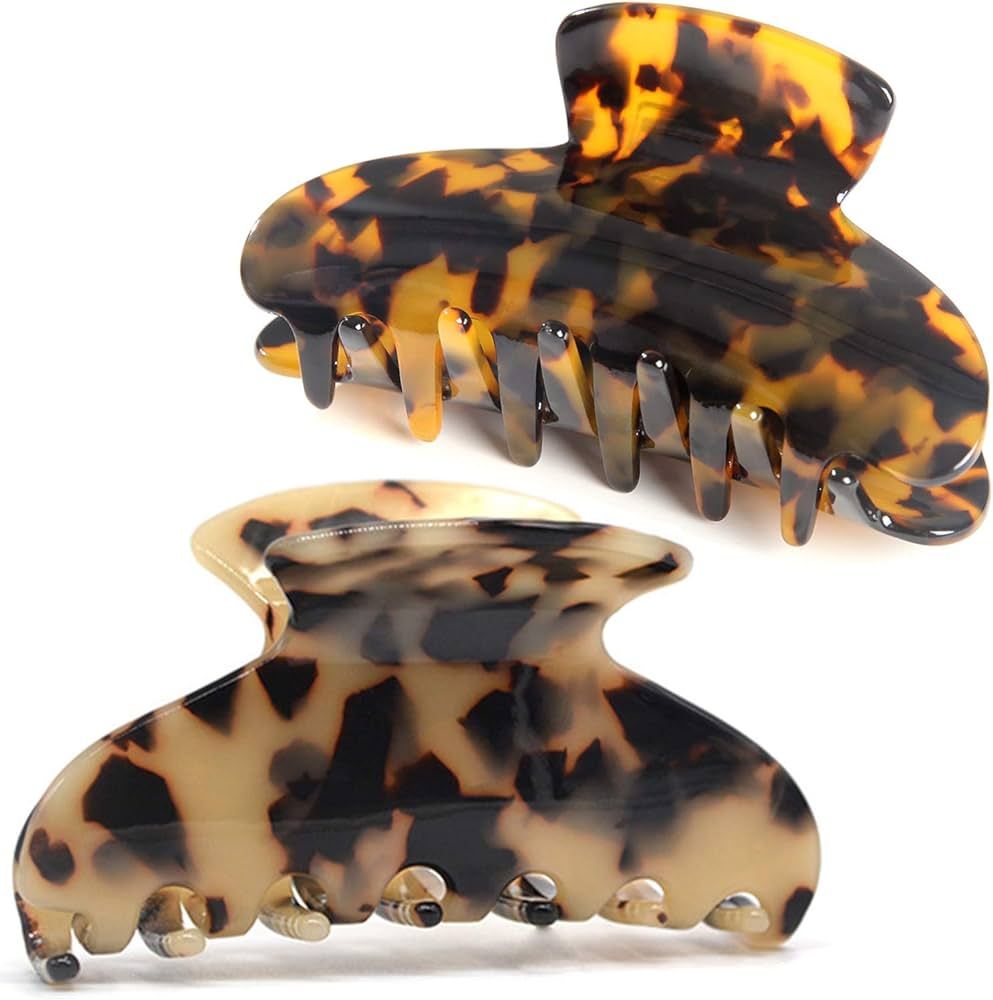 Amazon.com: 2 Pack Big Hair Claw Clips Tortoise Shell Nonslip Large Claw Clip For Women Celluloid... | Amazon (US)