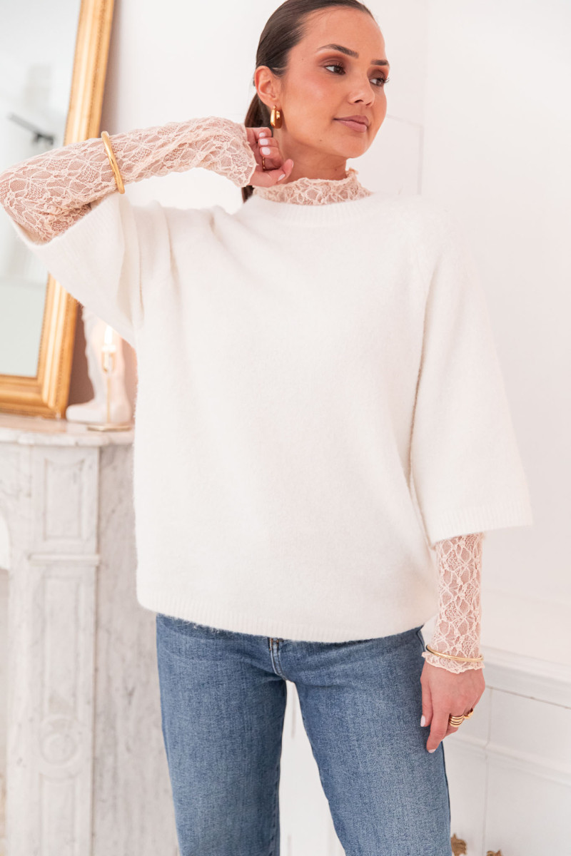 Pull blanc cassé manches courtes - Pretty Wire | Pretty Wire