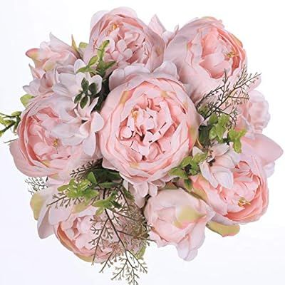 Luyue Vintage Artificial Peony Silk Flowers Bouquet Home Wedding Decoration (Spring Peach Pink) | Amazon (US)