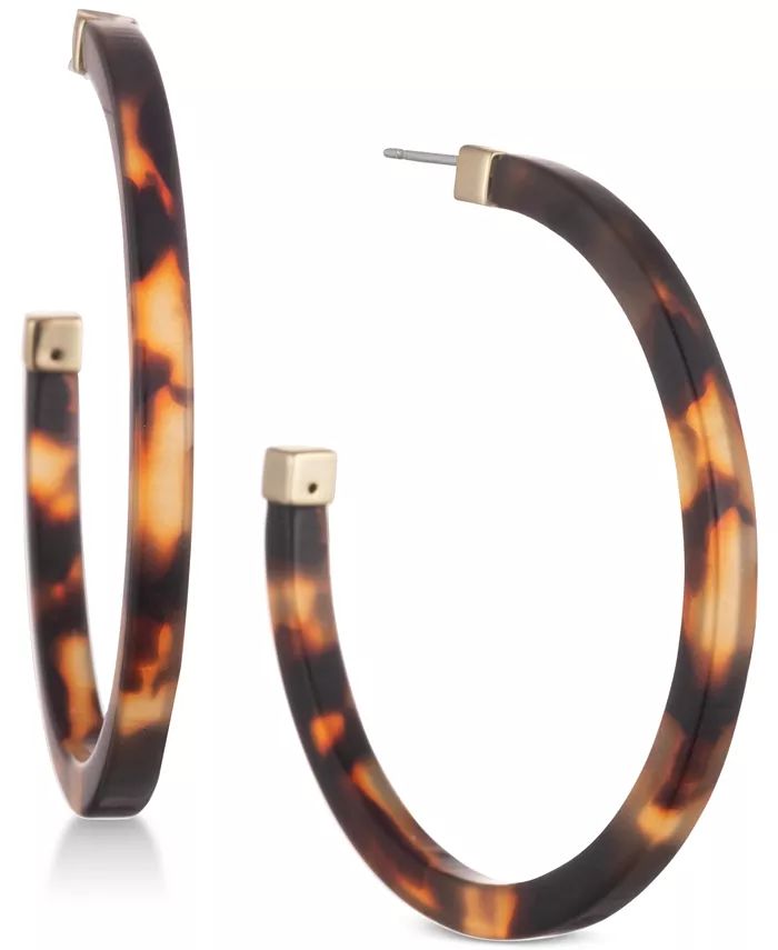 Gold-Tone Tortoiseshell-Look Medium Hoop Earrings | Macy's
