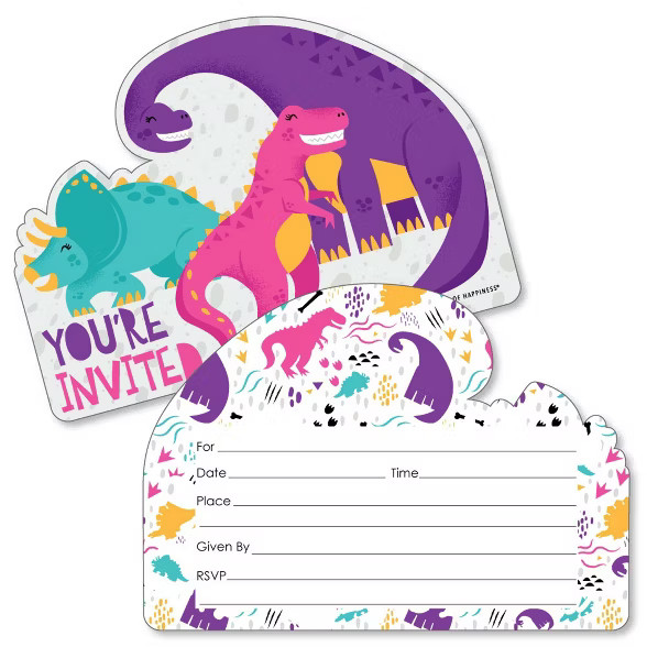 Big Dot of Happiness Roar Dinosaur Girl - Shaped Fill-in Invites - Dino T-Rex Baby Shower or Birt... | Target