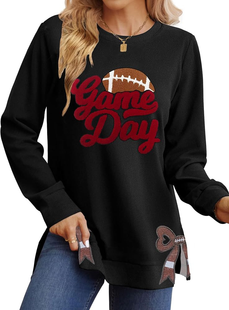 Game Day Sweatshirts for Women Football Graphic Sweatshirt Sunday Funday Long Sleeve Side Split T... | Amazon (US)