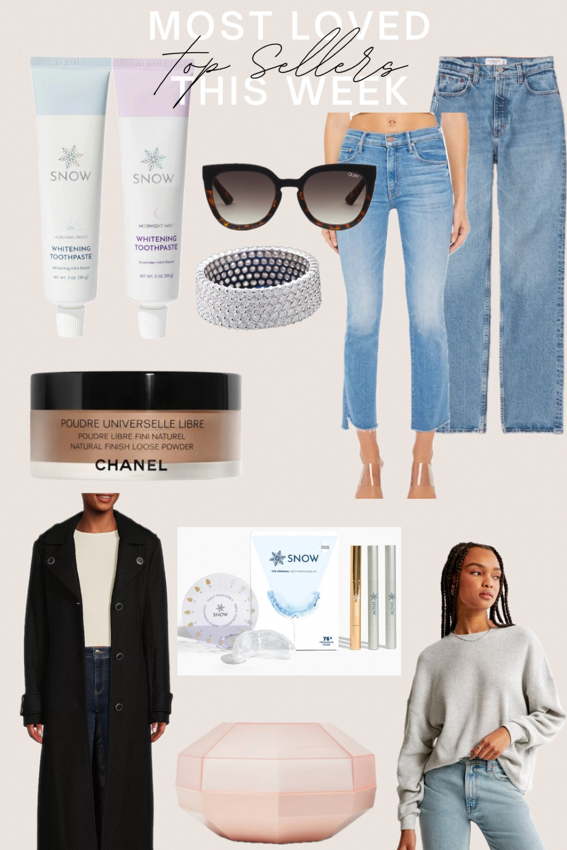 This week most loved! Teeth whitening toothpaste, sunglasses, moissanite eternity wedding band, best butt jeans, Abercrombie jeans, Chanel setting powder, coats, waffle shirts, diffuserr

#LTKsalealert #LTKfindsunder50 #LTKfindsunder100