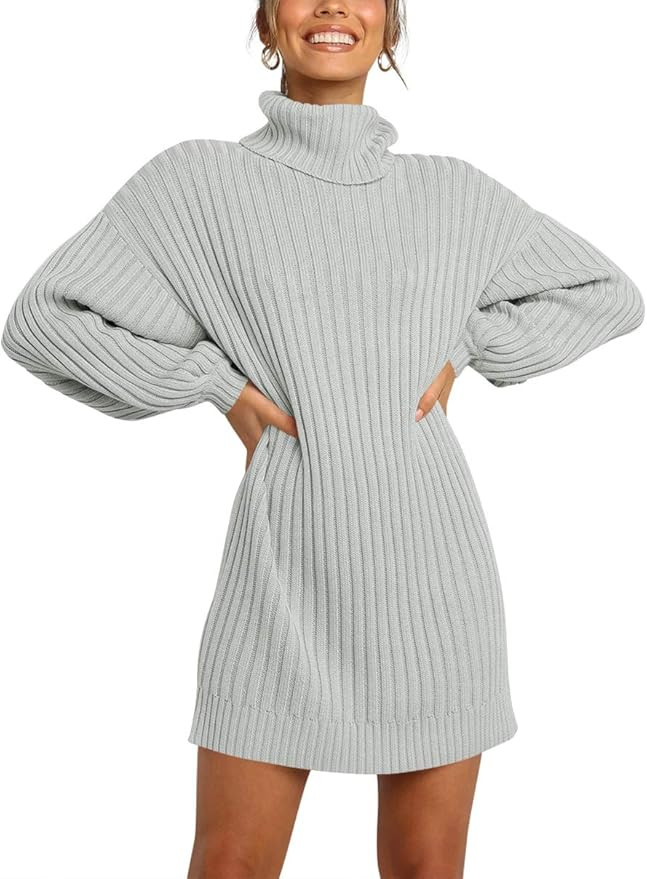 MILLCHIC Women Oversized Turtleneck Long Sleeve Sweater Dress Casual Loose Knit Pullover Dresses | Amazon (US)