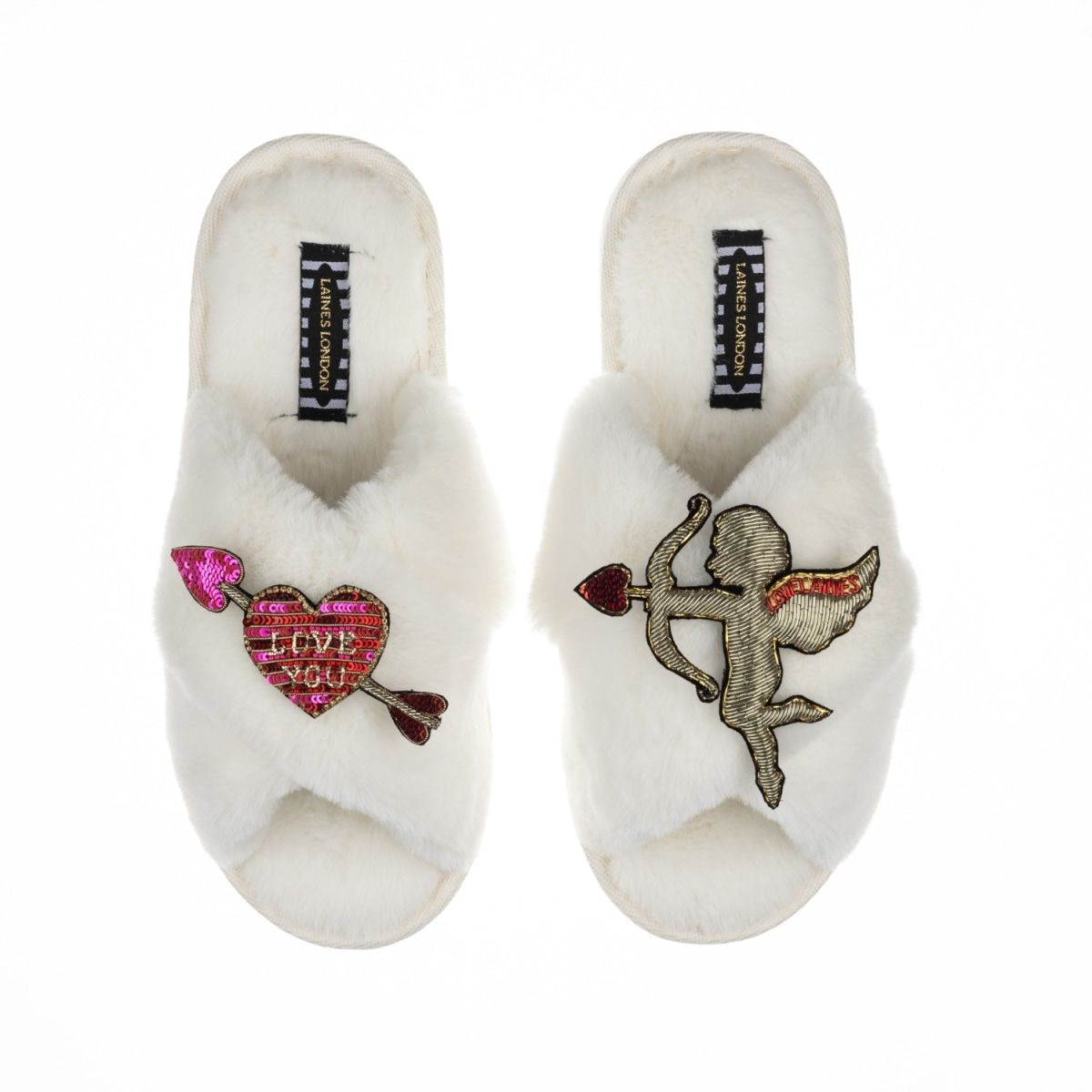 Classic Laines Slippers With Cupid & Love Brooches - Cream | Wolf & Badger (US)