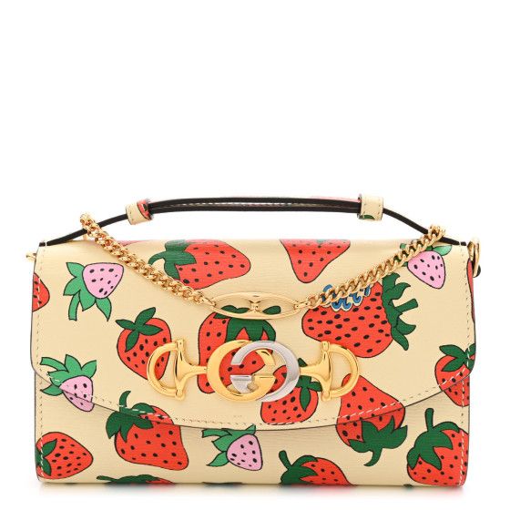 Calfskin Strawberry Print Mini Zumi Shoulder Bag Ivory Red | FASHIONPHILE (US)