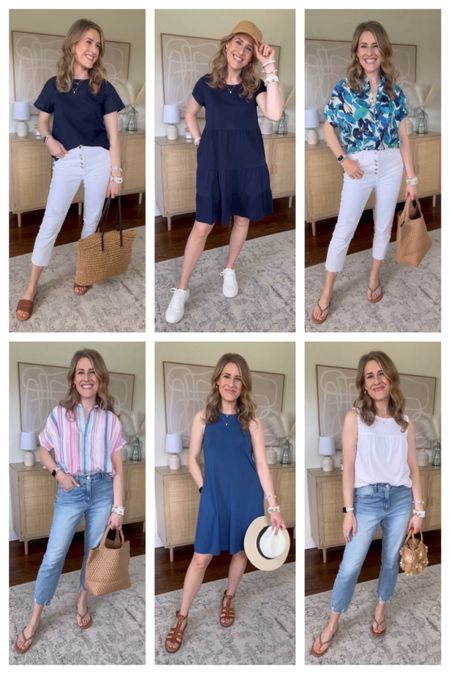 Walmart summer outfits, wearing a small in each top and dress. Regular size 6 in jeans. #walmartfashion 