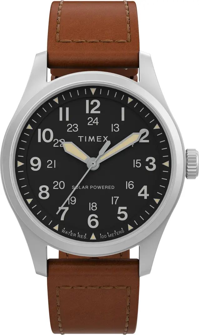 Expedition North Field Post Solar Leather Strap Watch, 36mm | Nordstrom