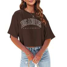 BZB Womens Los Angeles California Letter Print Cropped T Shirt Half Sleeve Crop Tees Round Neck Summer Crop Tops | SHEIN