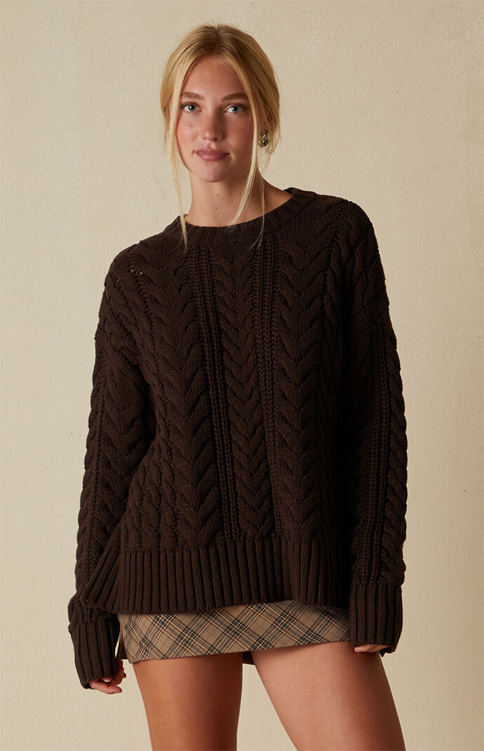 Your Favorite Women's Rory Cable Knit Sweater in Brown | PacSun