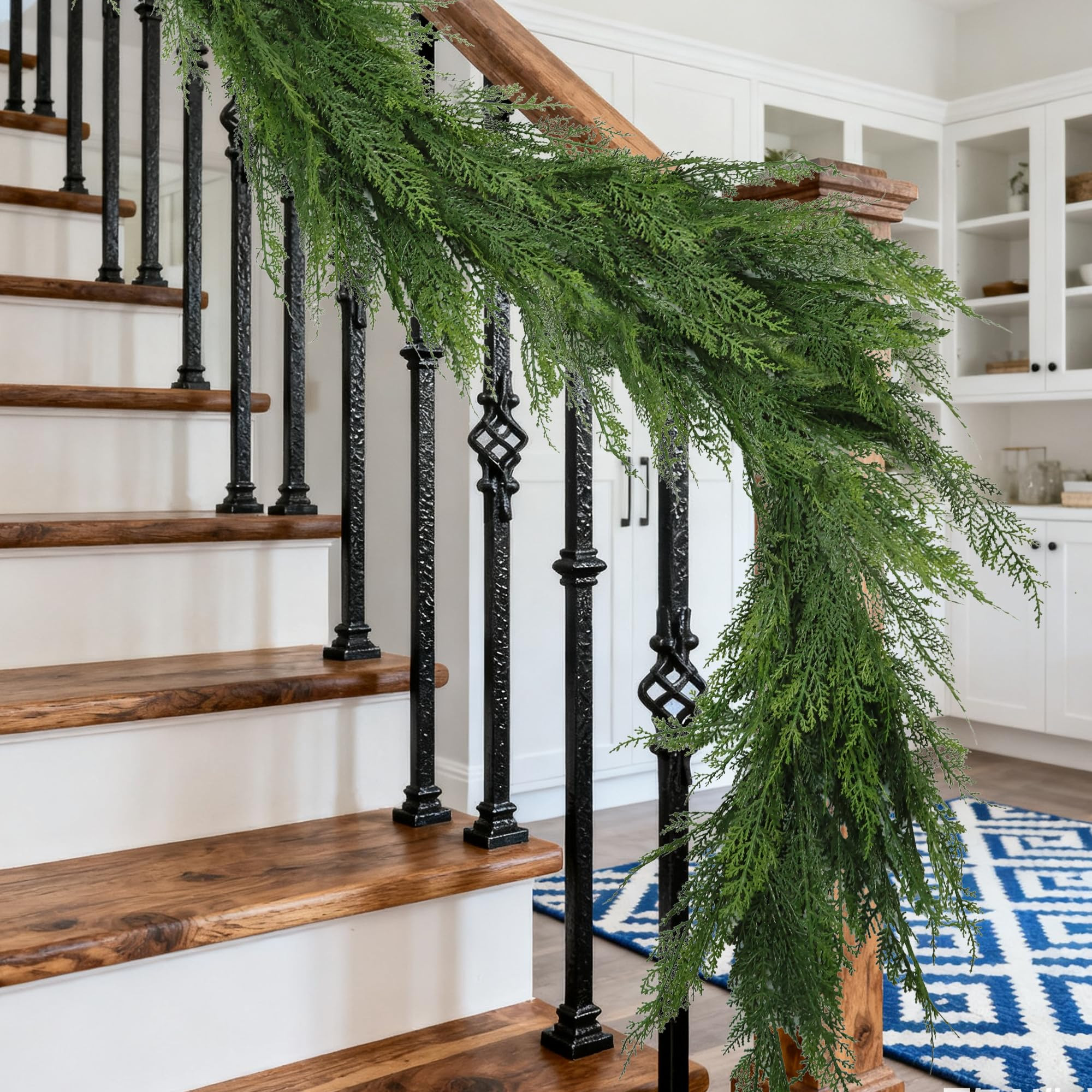 16ft Christmas Garland Realistic Extra Full Cedar Faux Cedar for Mantle Stairs Home Fireplace Wal... | Amazon (US)